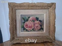 Tableau Huile sur Bois roses signé