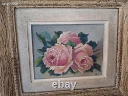 Tableau Huile sur Bois roses signé