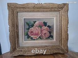 Tableau Huile sur Bois roses signé