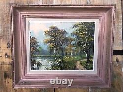 Tableau Huile sur Toile MAU LOUIS Bord De Rivière + Cadre Bois #A217