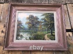 Tableau Huile sur Toile MAU LOUIS Bord De Rivière + Cadre Bois #A217