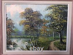 Tableau Huile sur Toile MAU LOUIS Bord De Rivière + Cadre Bois #A217