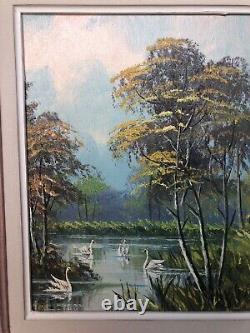 Tableau Huile sur Toile MAU LOUIS Bord De Rivière + Cadre Bois #A217