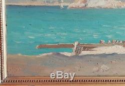 Tableau Huile sur bois Paysage Marine Fort au large Marseille H DE CUEJA XIXe