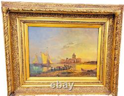 Tableau Huile sur bois marine retour de pêche M. PAULET haut 56 larg 66 cm