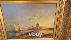 Tableau Huile sur bois marine retour de pêche M. PAULET haut 56 larg 66 cm