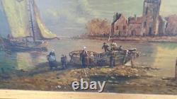 Tableau Huile sur bois marine retour de pêche M. PAULET haut 56 larg 66 cm