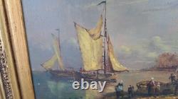 Tableau Huile sur bois marine retour de pêche M. PAULET haut 56 larg 66 cm