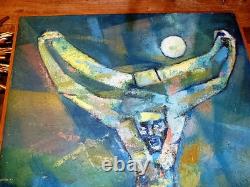 Tableau Huile sur bois représentantt christ sur croix signé GROSJEAN