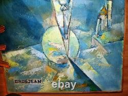 Tableau Huile sur bois représentantt christ sur croix signé GROSJEAN