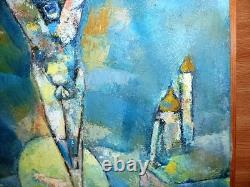 Tableau Huile sur bois représentantt christ sur croix signé GROSJEAN