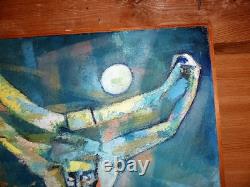 Tableau Huile sur bois représentantt christ sur croix signé GROSJEAN