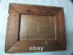 Tableau Huile sur bois scène de ferme avec poules