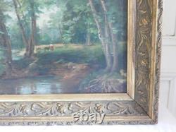 Tableau Huile sur toile Sous bois à la bergère école française Barbizon XIXème