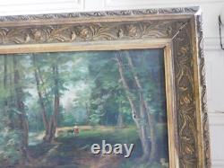 Tableau Huile sur toile Sous bois à la bergère école française Barbizon XIXème