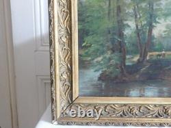Tableau Huile sur toile Sous bois à la bergère école française Barbizon XIXème