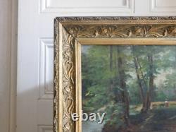 Tableau Huile sur toile Sous bois à la bergère école française Barbizon XIXème