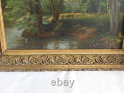 Tableau Huile sur toile Sous bois à la bergère école française Barbizon XIXème