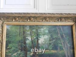 Tableau Huile sur toile Sous bois à la bergère école française Barbizon XIXème