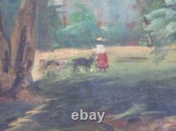 Tableau Huile sur toile Sous bois à la bergère école française Barbizon XIXème