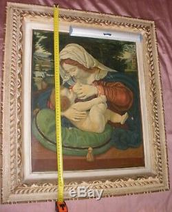 Tableau / Huile sur toile d'après la Vierge au coussin vert + cadre bois