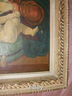 Tableau / Huile sur toile d'après la Vierge au coussin vert + cadre bois