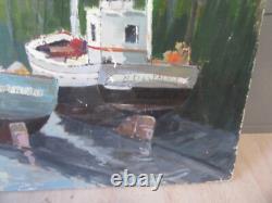 Tableau Le Treport Huile Sur Bois 1950
