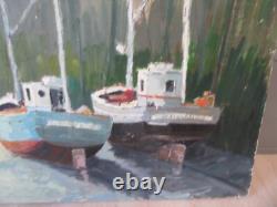 Tableau Le Treport Huile Sur Bois 1950