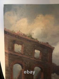 Tableau Louis Letsch incendie tuilerie de Bourtzwiller Alsace WW1 Huile Peinture
