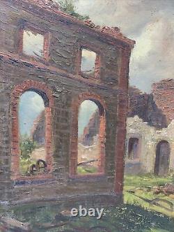 Tableau Louis Letsch incendie tuilerie de Bourtzwiller Alsace WW1 Huile Peinture