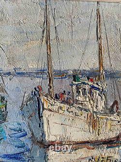 Tableau Marine Barque au port signé René LEFORESTIER (1903-1972) + cadre