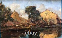 Tableau Marine Bord de mer animé HSP BOZZATO Attilio Achille (1886-1954)