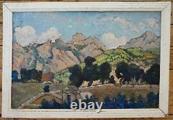 Tableau Nabis panorama calanches de Piana en Corse Tombeau signé Rougeot 1937