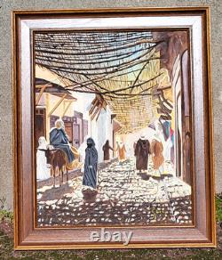 Tableau Orientalisme KASBAH Ruelle Animée Peinture huile sur panneau de bois
