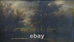 Tableau Paysage 18ème Peinture Huile sur Panneau 62x44cm