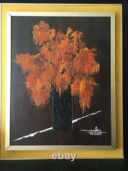 Tableau Peinture À Huile Sur Bois Fleurs De Feu Signée René Lévy Datée 04.1995