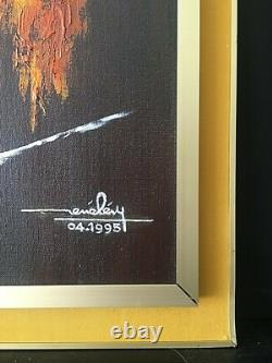 Tableau Peinture À Huile Sur Bois Fleurs De Feu Signée René Lévy Datée 04.1995