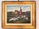 Tableau Peinture Huile Panneau Bois Cadre Dor&eacute; Chasse Courre Chien Anglais 19&egrave;me