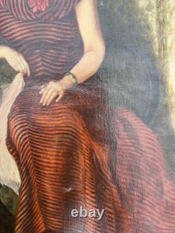 Tableau & Peinture Huile Sur Toile Portrait Femme a LA Robe Rouge Painting