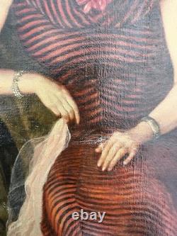 Tableau & Peinture Huile Sur Toile Portrait Femme a LA Robe Rouge Painting