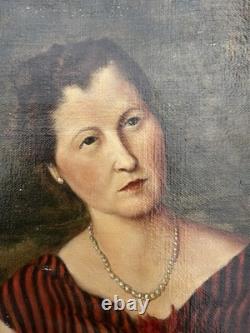 Tableau & Peinture Huile Sur Toile Portrait Femme a LA Robe Rouge Painting