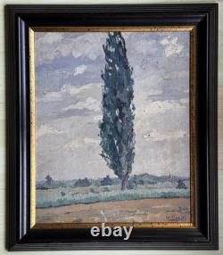 Tableau Peinture Paysage et Cypres par Yvonne Vonnot- Viollet (Le-Duc) 1919