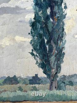Tableau Peinture Paysage et Cypres par Yvonne Vonnot- Viollet (Le-Duc) 1919