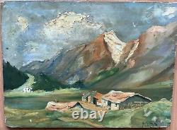 Tableau Peinture à l'huile de l'artiste Alessandrin 1942 Paysage Montagnes