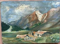 Tableau Peinture à l'huile de l'artiste Alessandrin 1942 Paysage Montagnes