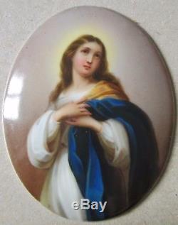 Tableau Peinture miniature sur Porcelaine Vierge XIXe cadre bois sculpté