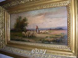 Tableau W. NARCAY Bergère est ses moutons