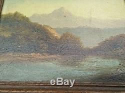 Tableau XIX eme Montagne Huile sur bois signé Cl. Defaye Antique Oil Painting