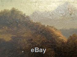 Tableau XIX eme Montagne Huile sur bois signé Cl. Defaye Antique Oil Painting