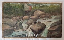 Tableau XIXéme par Charlie Huile/bois 22cm x 35cm. Rivière Dans les rochers